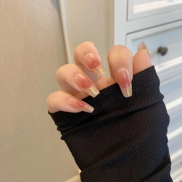 Qfdian 10pcs Handmade Pink French Tips Press On Nails Blush Red Long Acrylic False Nail Wearable False Nails For Girls